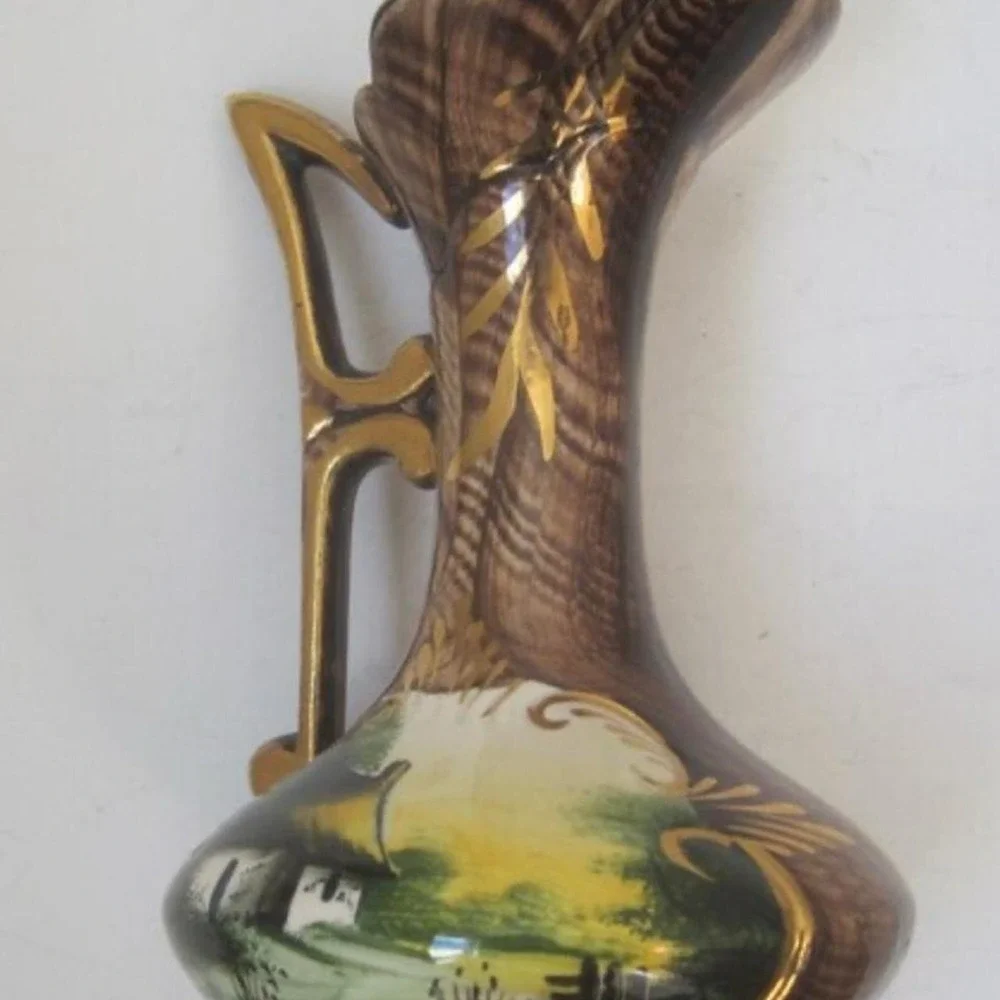 Beautiful hand painted Art Nouveau style vase with gold leaf accents